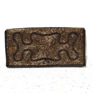 Vintage Magid Hand Beaded Evening Bag Clutch Purse Made in France Coppery Brown
